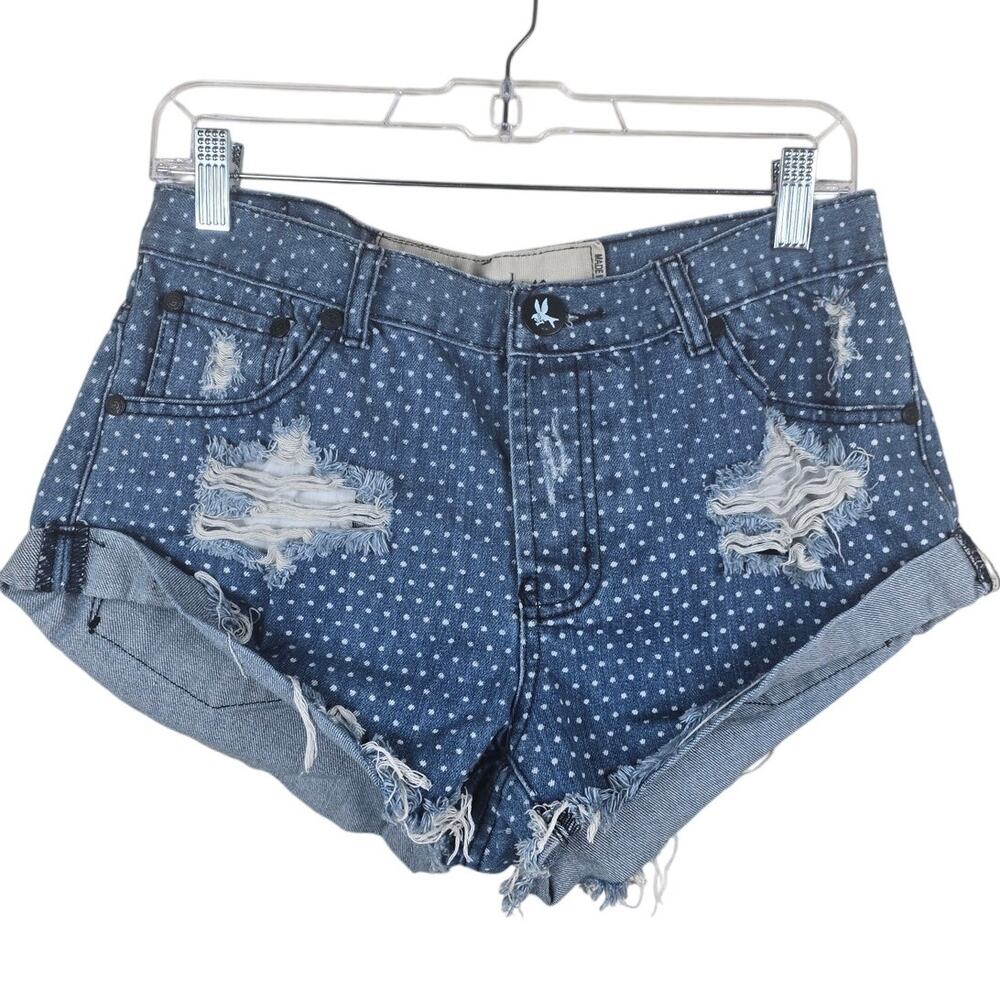 One Teaspoon Bandit Relaxed Fit Button Fly Polka Dot Rolled Hem Jean Shorts 26